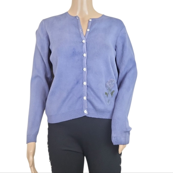 Mercer & Madison Women Button Up Cardigan Sweater Size M Lavender Floral - Picture 1 of 4